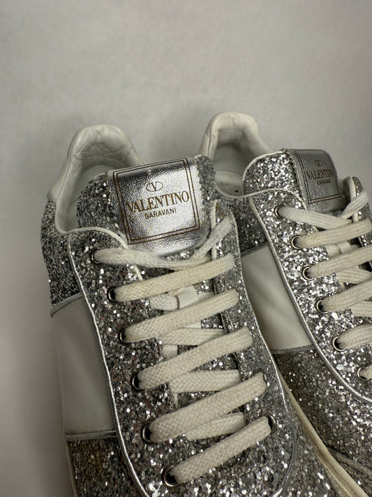 Valentino Fly Crew Suede Sneaker (Silver)