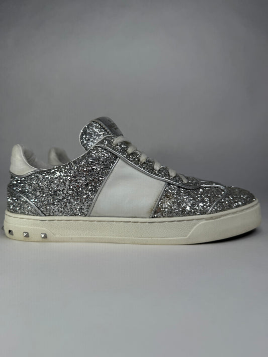 Valentino Fly Crew Suede Sneaker (Silver)