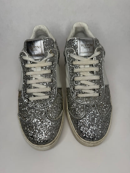 Valentino Fly Crew Suede Sneaker (Silver)